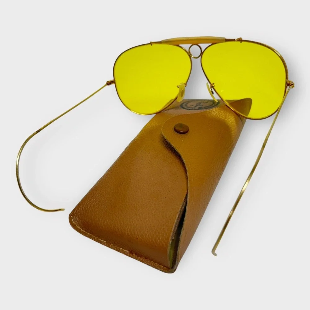 1960s VINTAGE RAY-BAN BULLET HOLE SHOOTING AVIATOR SUNGLASSES USA GOLD‎ TONE